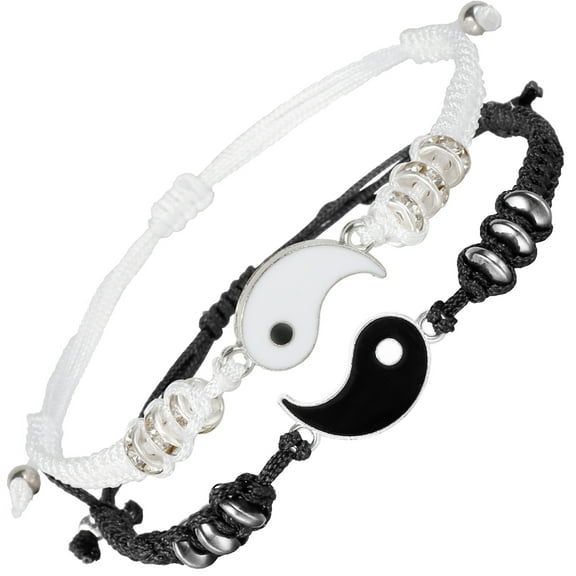Wrvxzio Couple Bracelets for 20 Matching Yin Yang Adjustable Cord Bracelet for Bff Friendship Relationship Boyfriend Girlfriend Valentines Gift (Silver)