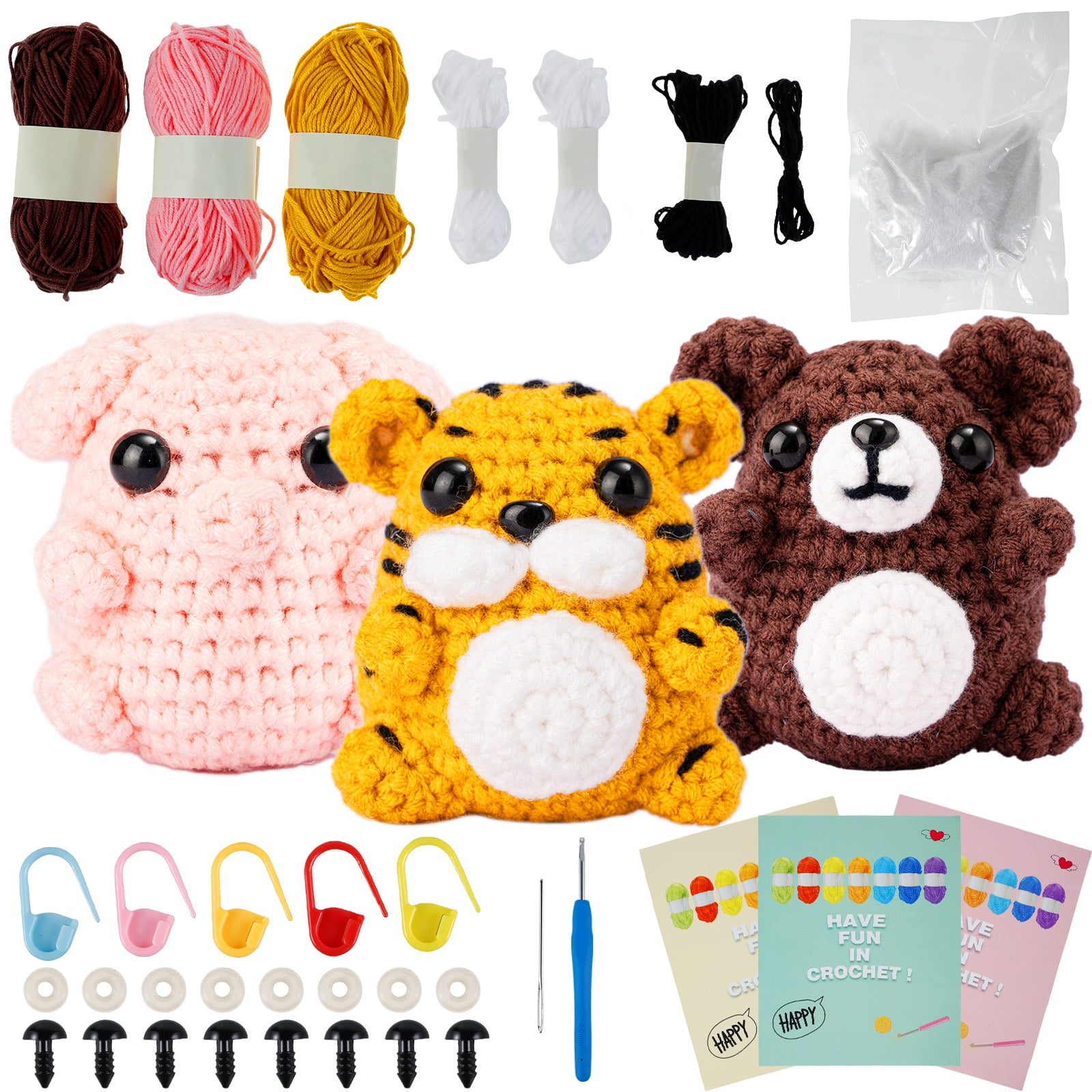 Wrvxzio Crochet Kit for Beginners, 3 Pattern Single Yarn AnimalsTiger