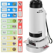 Wrvxzio Miniscope for Kids, Portable Handheld Mini Microscope, 60-180x Zoom Pocket Microscope with 12PCS Microscope Slide, Microbiological Observation Educational Toys