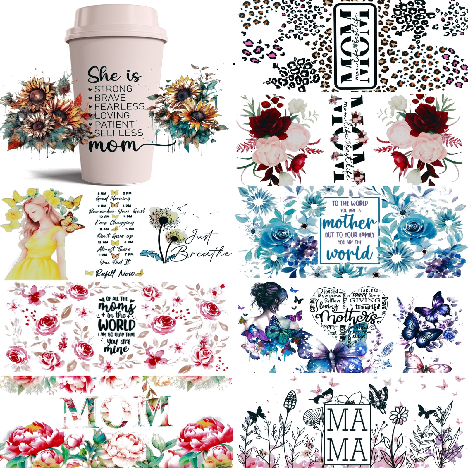 18 DTF Cup Wraps Sonne & Mond - Wasserdichte Aufkleber Für Tassen, Vasen & Deko