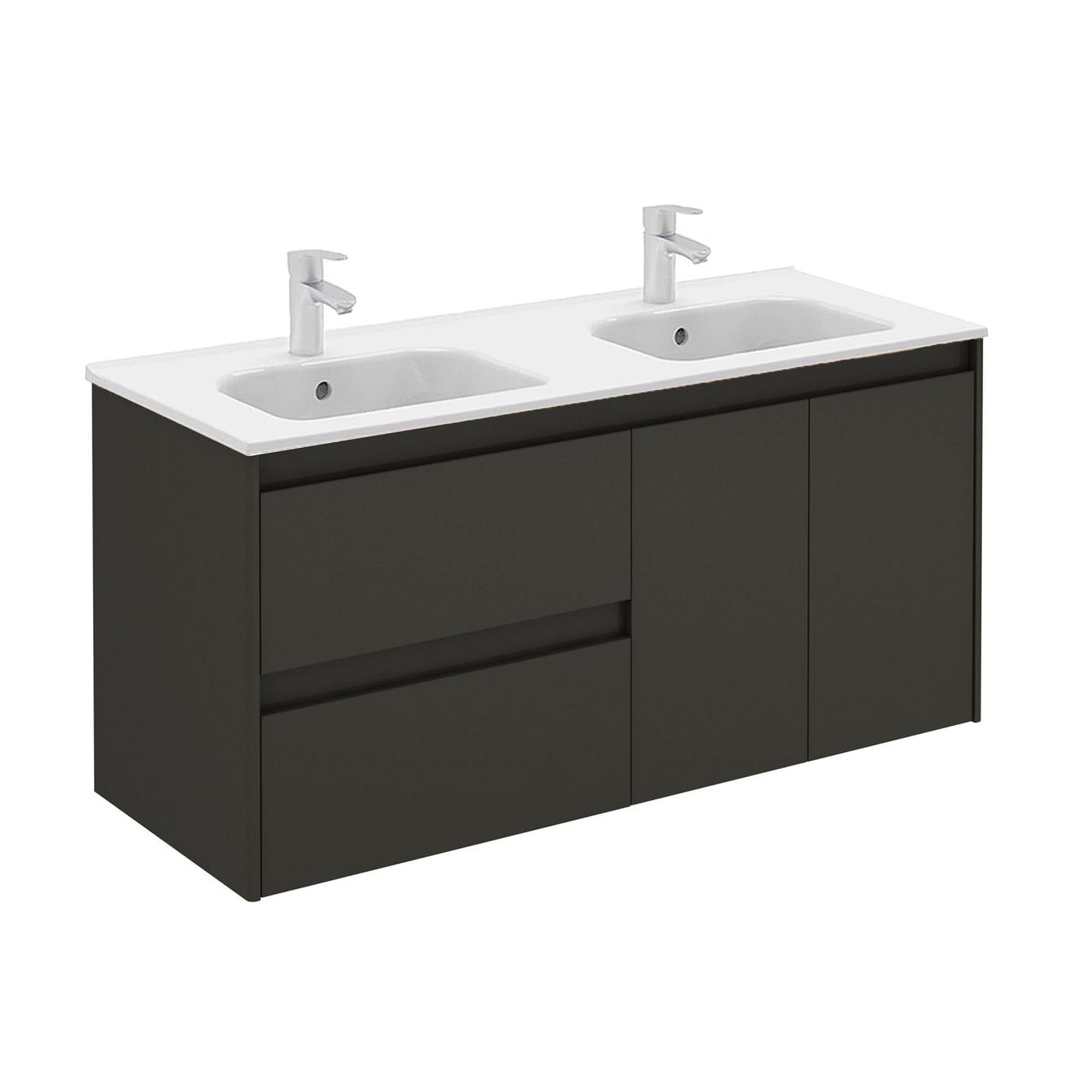 Ambra 48" Gloss Anthracite Double Sink Wall-Mounted Vanity