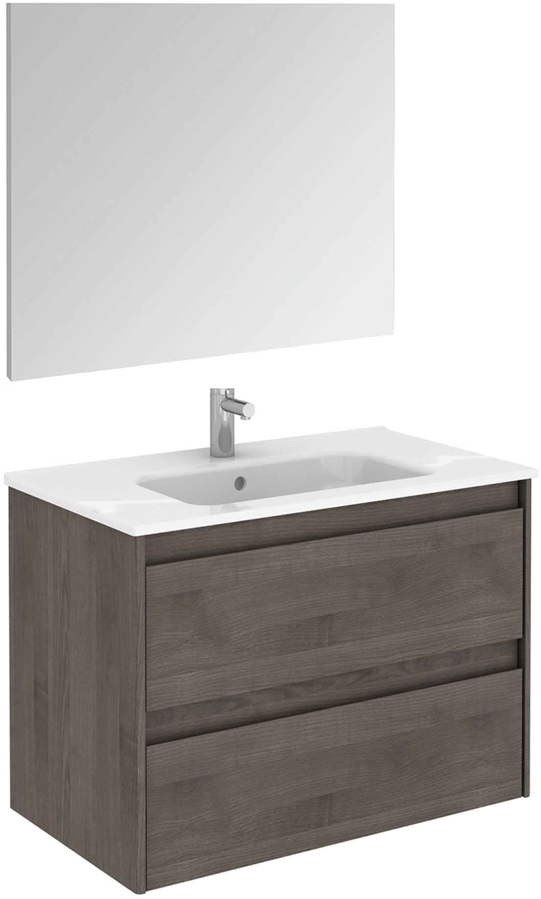Samara Ash Modern Vanity Unit with Integrated Sink and Mirror