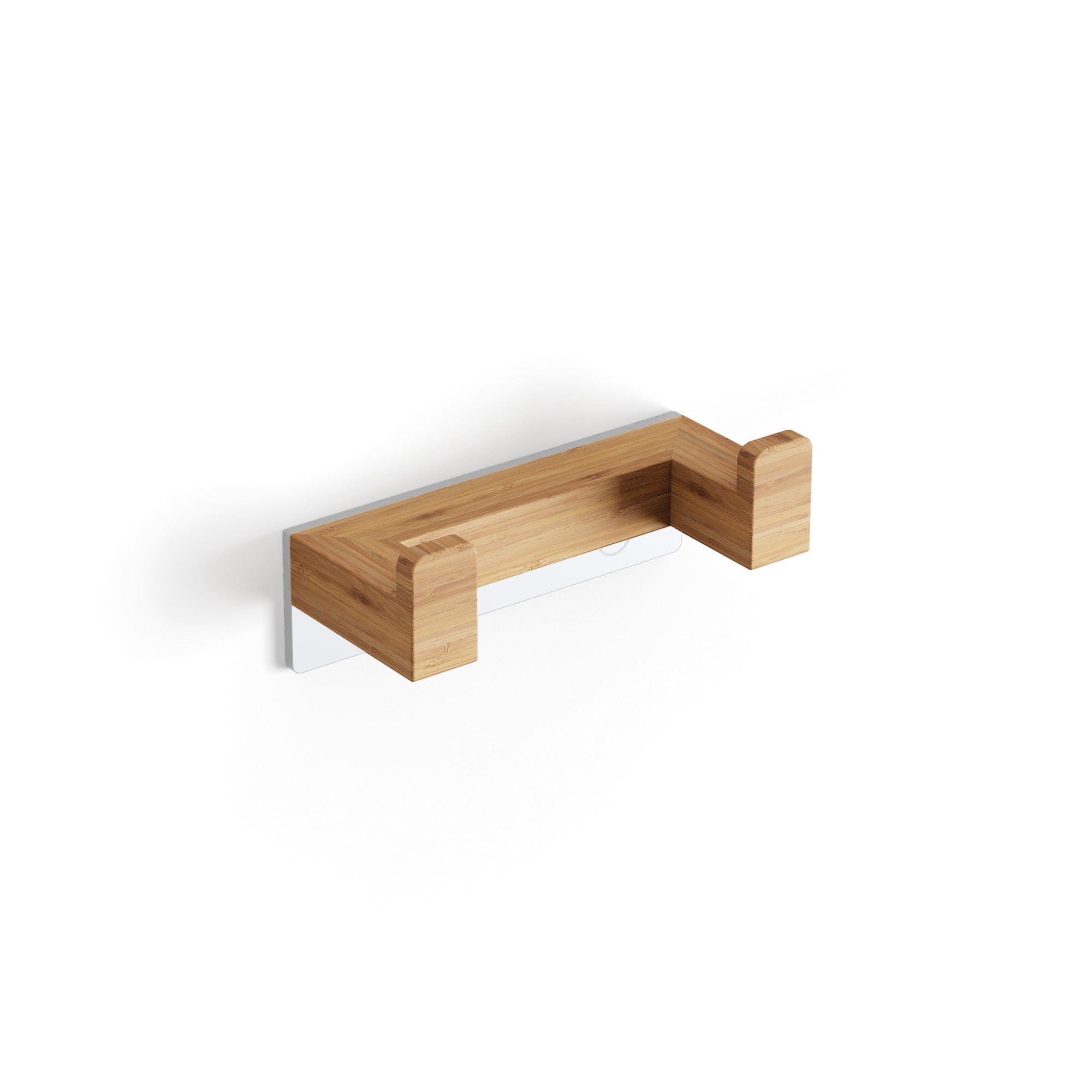 Modern Bamboo and White Wall Mounted Double Robe Hook