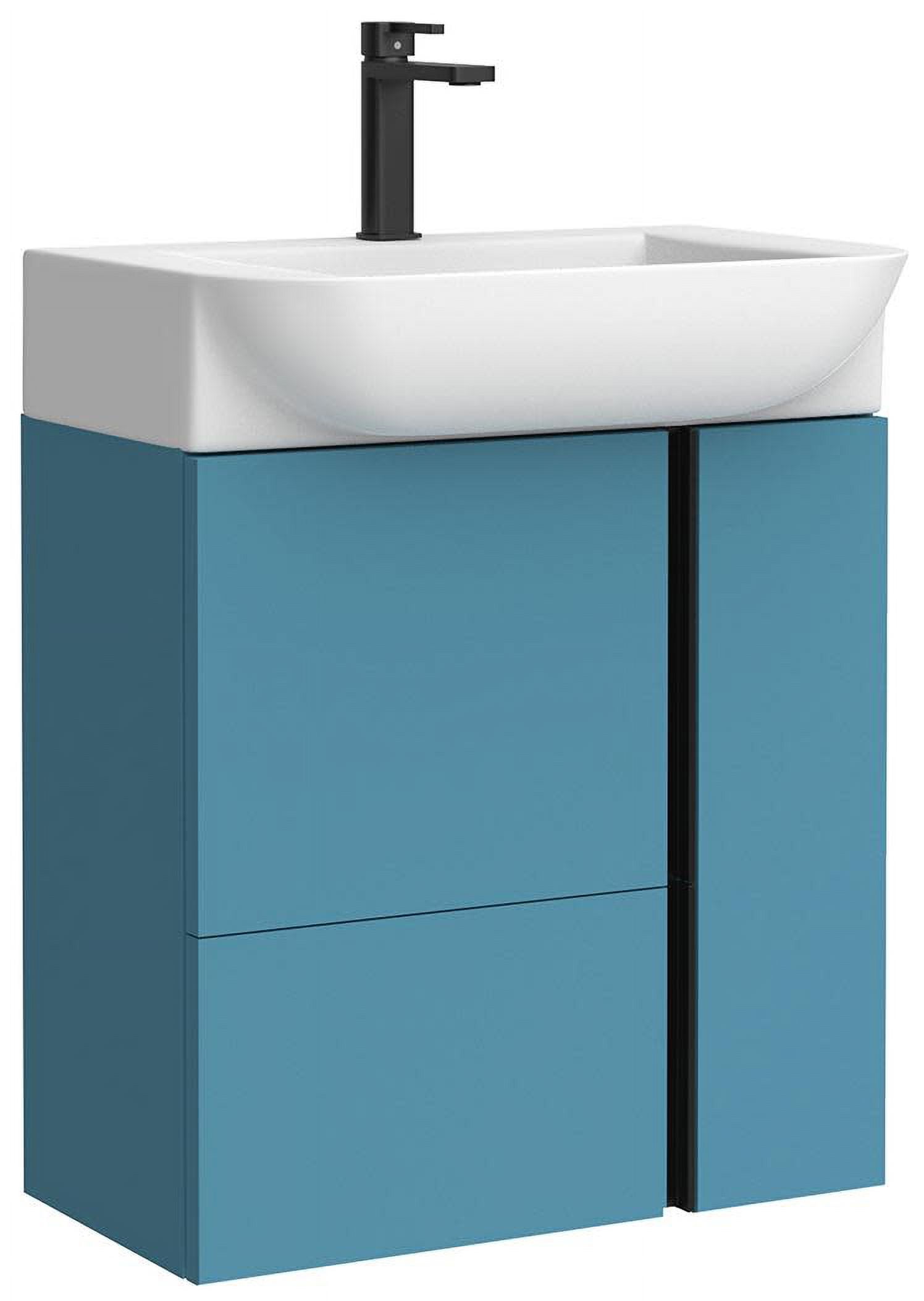 Camilia Island Matte Blue Single Wall-Mount Vanity with White Ceramic Sink