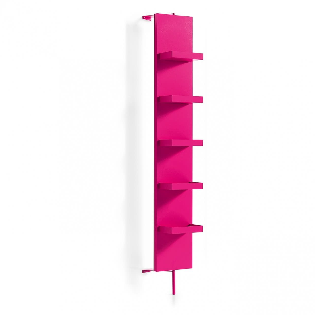 White and Fuchsia 5-Shelf Rotating Wall Cabinet with Mirror