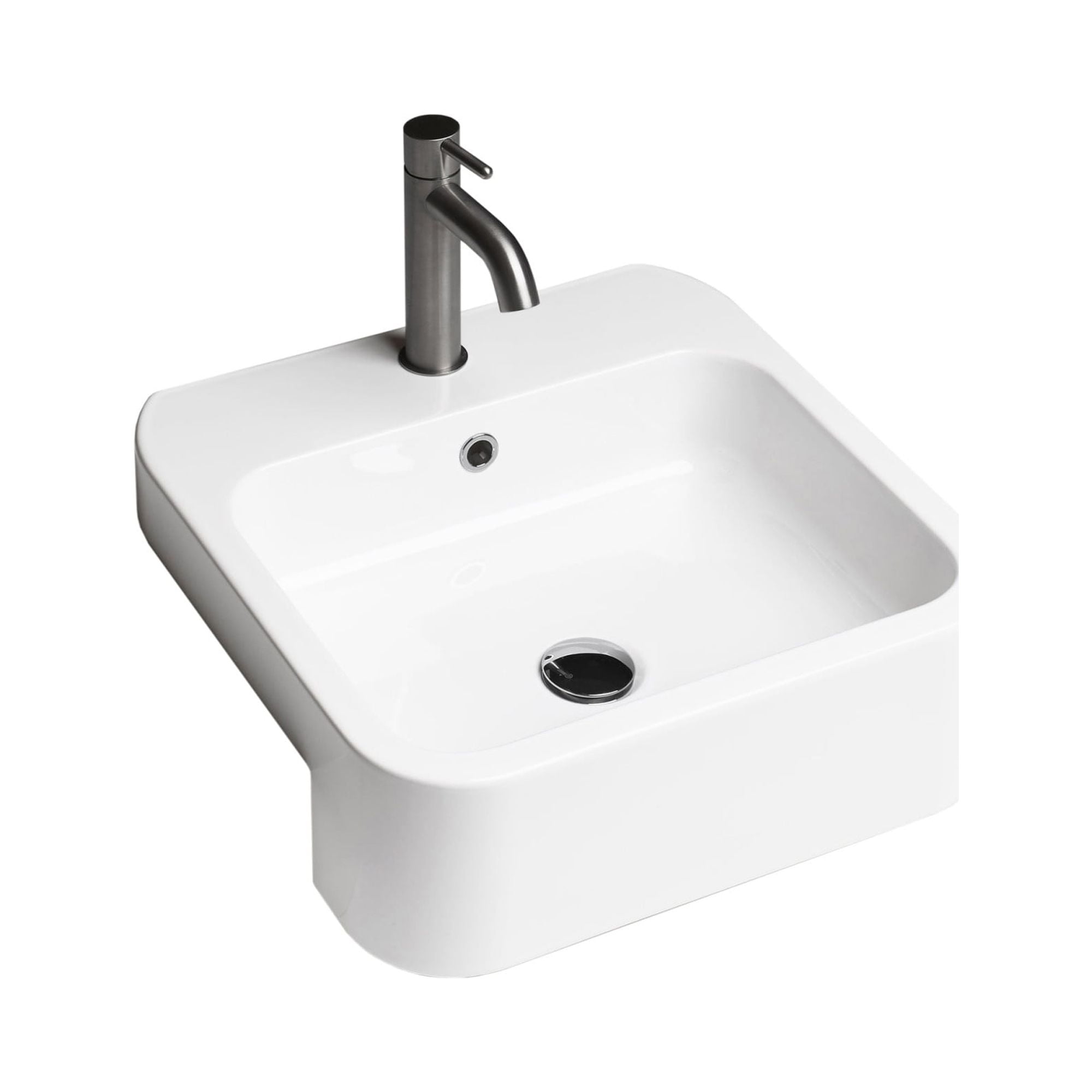 Glossy White Ceramic Square Vessel Bathroom Sink with Overflow