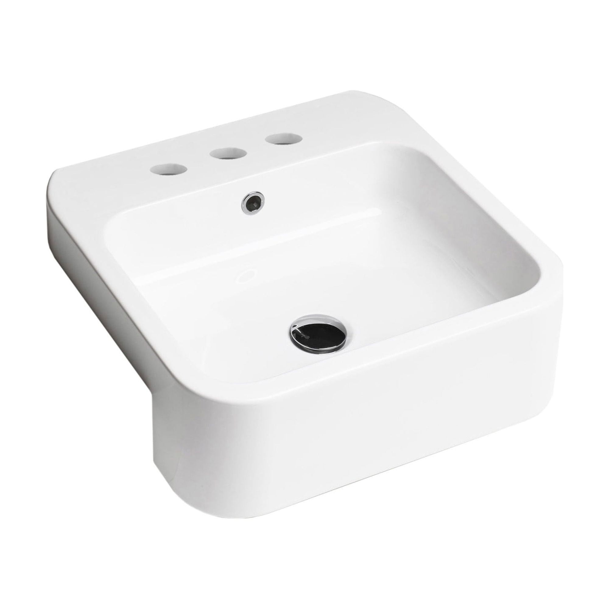 Glossy White Ceramic Square Bathroom Sink with Overflow