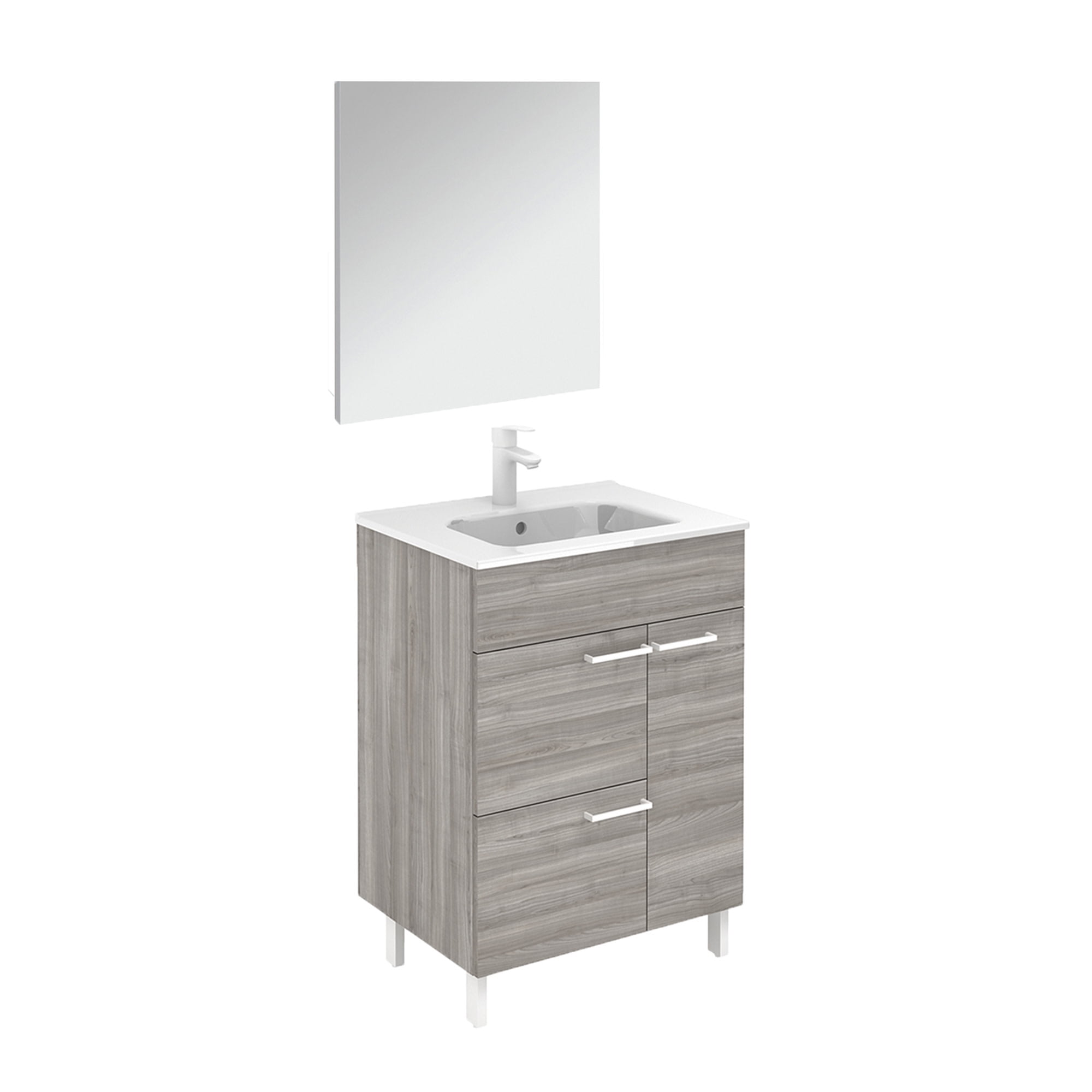 Sandy Gray 24'' Freestanding Single Vanity with Mirror