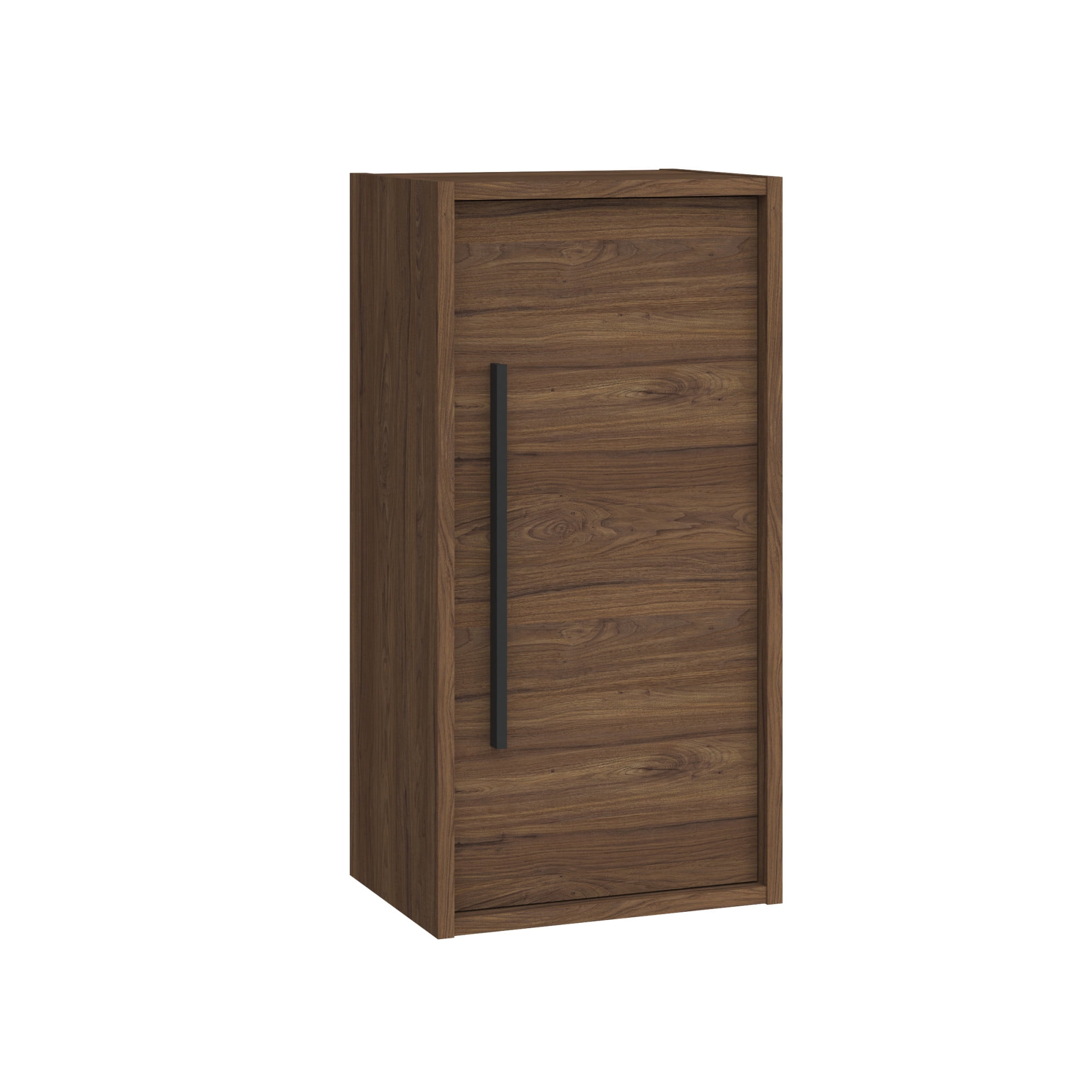 Walnut Wall-Mounted Bathroom Storage Cabinet with Black Handle