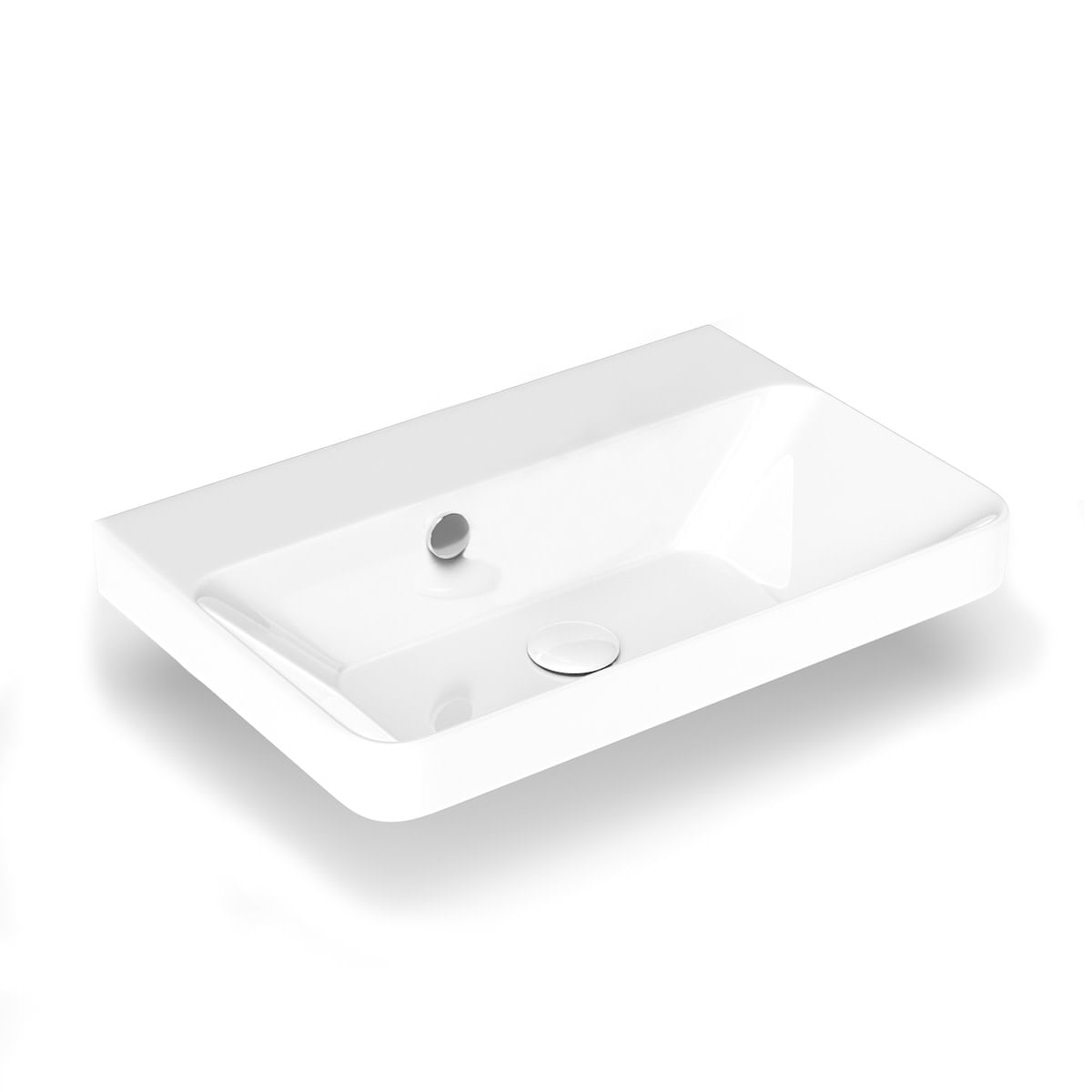 Glossy White Ceramic Rectangular Wall-Mount Bathroom Sink