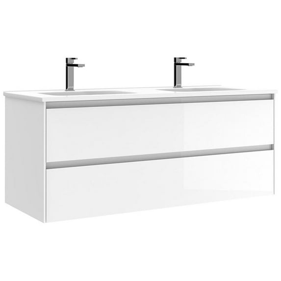 Ws Bath Collections Perla C120d Perla 48" Wall Mounted Double Basin Vanity Set - White
