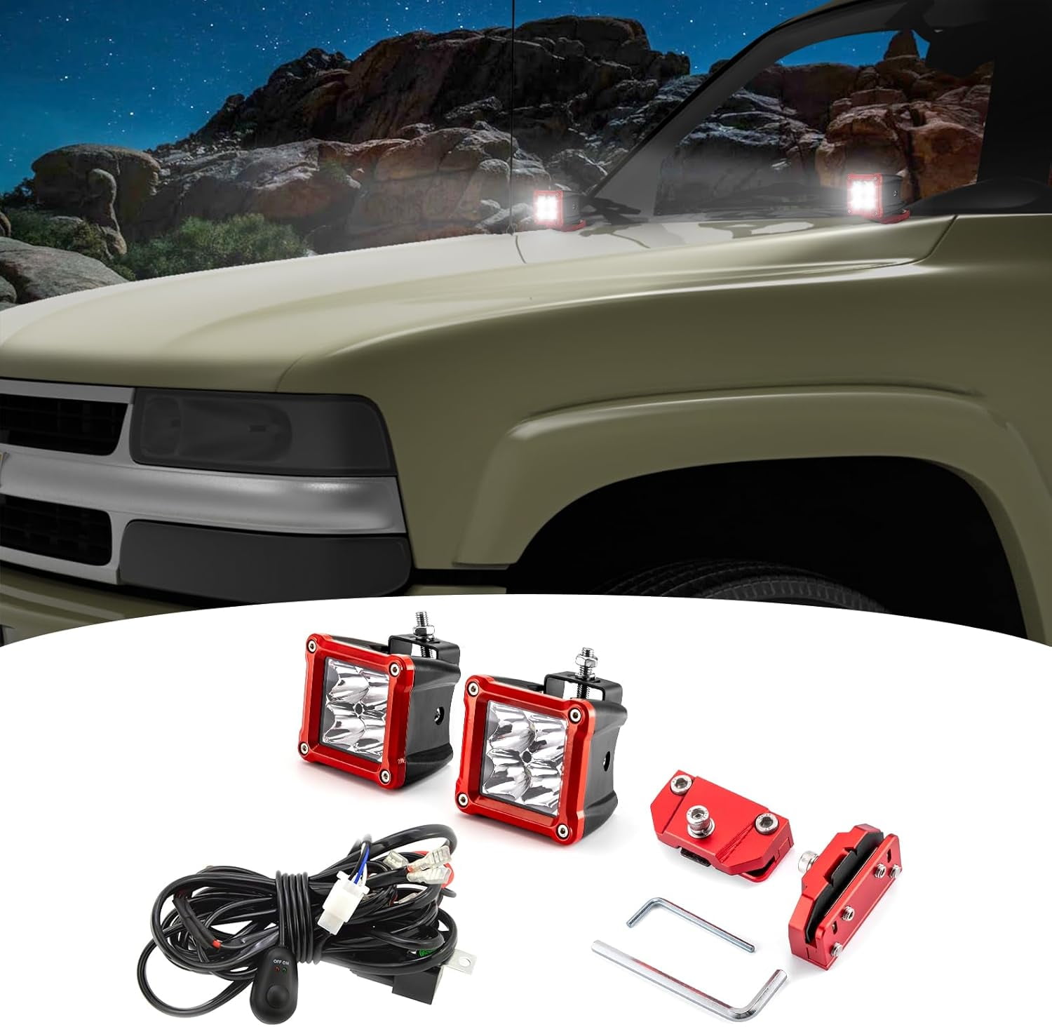 Wsays 3 Inch 40W 30° Spot Beam LED Pod Square Ditch Lights w/Wiring Kit