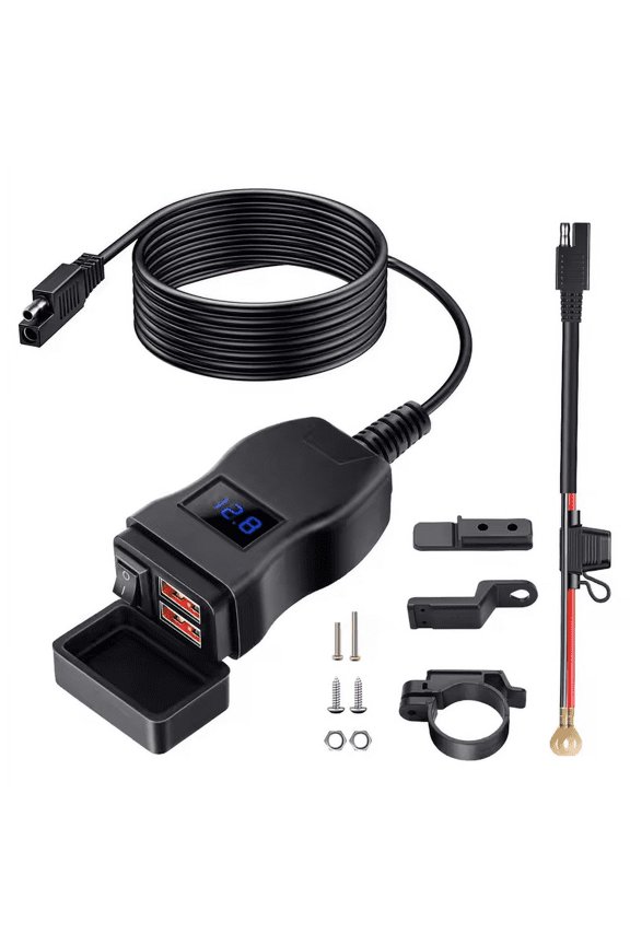 Wsdcam Motorcycle Usb Fast Cellular Charger Waterproof Blue Dual USB QC3.0 Port Socket Connector With Cell Mobile Voltmeter Digital Charge