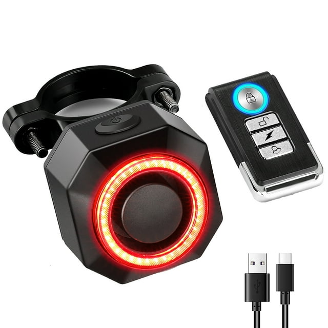 Wsdcam Rechargeable Smart Bike Tail Light Alarm with Remote, AntiTheft