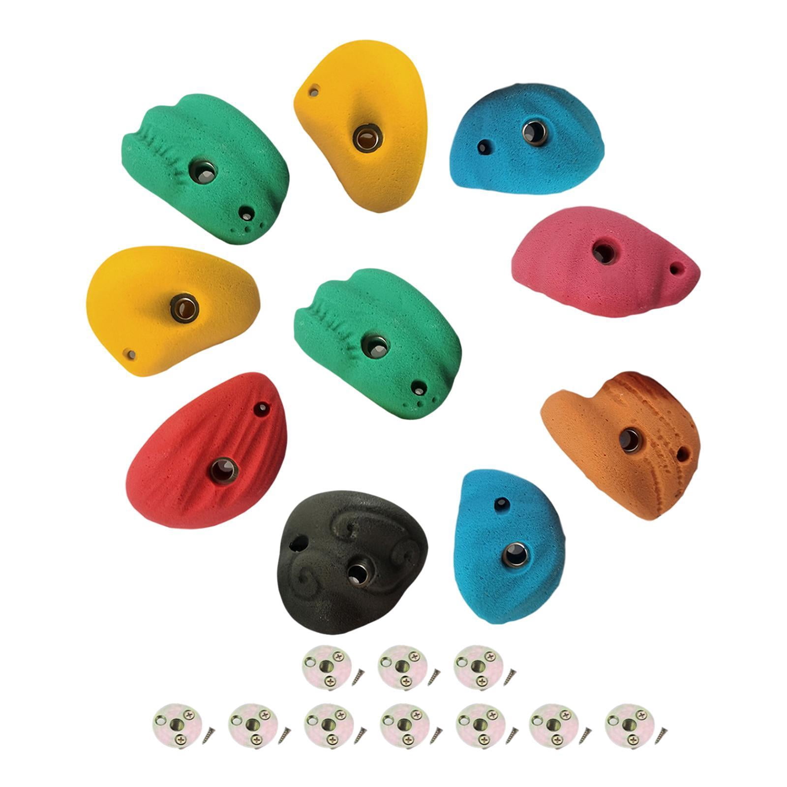 Wswqop 10 Pieces Rock Climbing Holds, Climbing Rock Wall Grips, Easy Installation, Play with Back Nail Screw