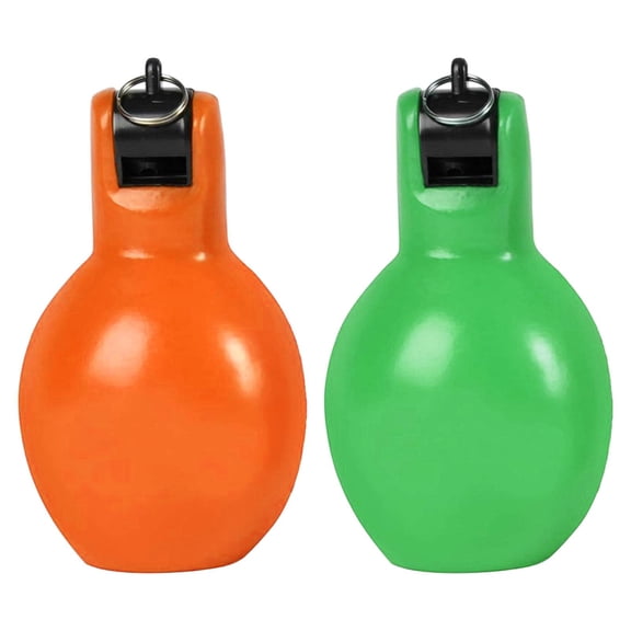 Wswqop 2 Pieces Hand Squeeze Whistles Loud Sound Handheld Soft Portable Coaches Whistle green and orange