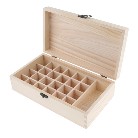 Wswqop 25 Slot Essential Oil Storage Box Wooden Case Aromatherapy Organizer Compact