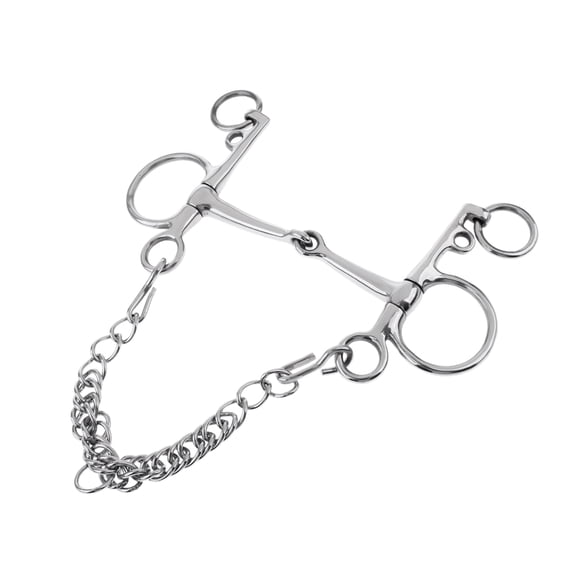 Wswqop 5'' Quality Stainless Steel Horse Bit Snaffle with Curb Chain and Curb Hooks