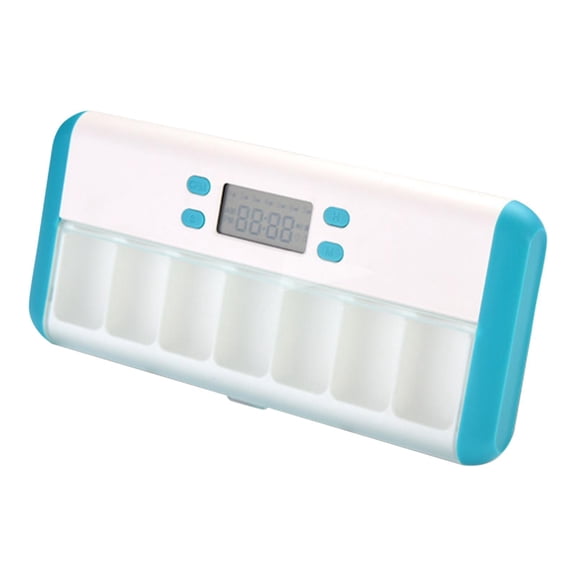 Wswqop 7 Grids Pill Box Reminder Intelligent Timing Alarm Clock Electronic Box White White Blue