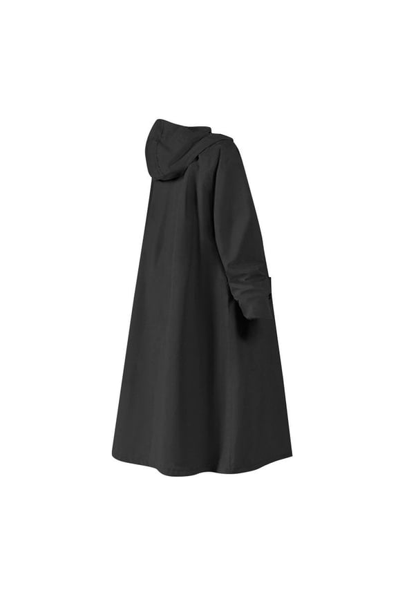 Adult Hooded Rain Cape, Waterproof, Reusable Long Coat Made of Reinforced Oxford Black XXL
