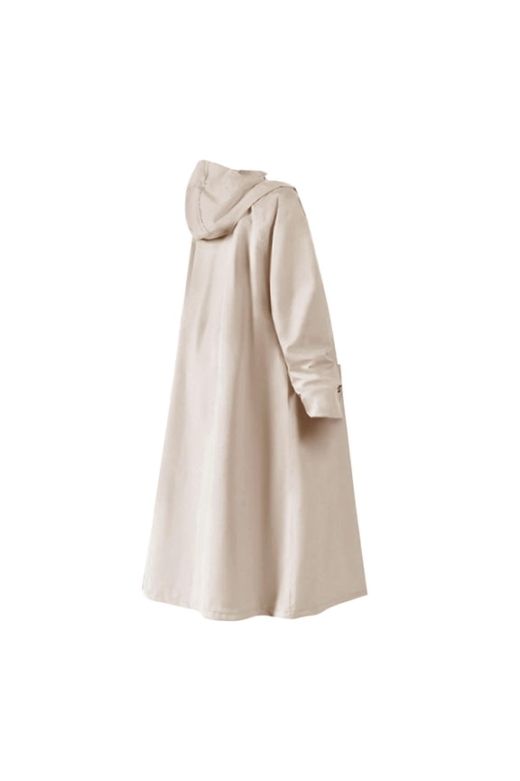 Adult Hooded Rain Cape, Waterproof, Reusable Long Coat Made of Reinforced Oxford Khaki L