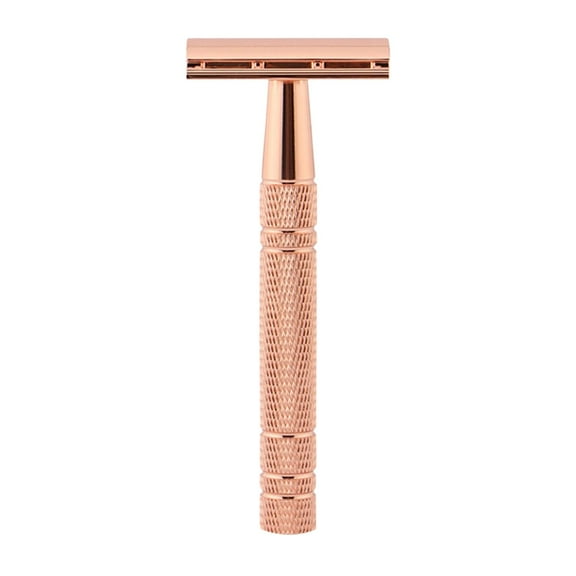 Wswqop Double Edge , Grooming Tool Long Non Slip Handle for Men ,with 5 Stainless Steel Rose Gold