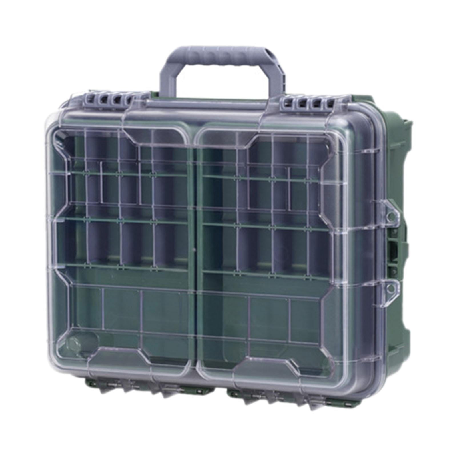 Wswqop Fishing Tackle Box Container Fishing Accessories Box Large Capacity Waterproof 3 Green