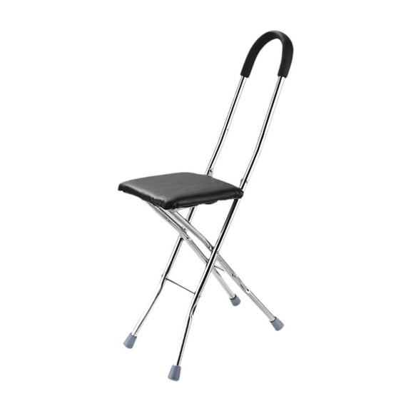 Wswqop Folding Cane Seat Cane Stool 4 Legs Comfortable Handle Foldable Chair Cane Chair Black