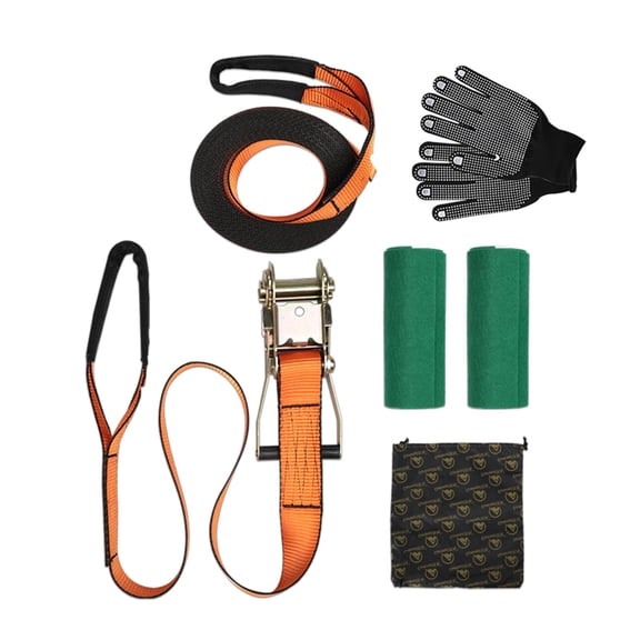Wswqop Slackline Kit FunTight Rope Smooth Pulling Tree Protectors Climbing Cord Webbing