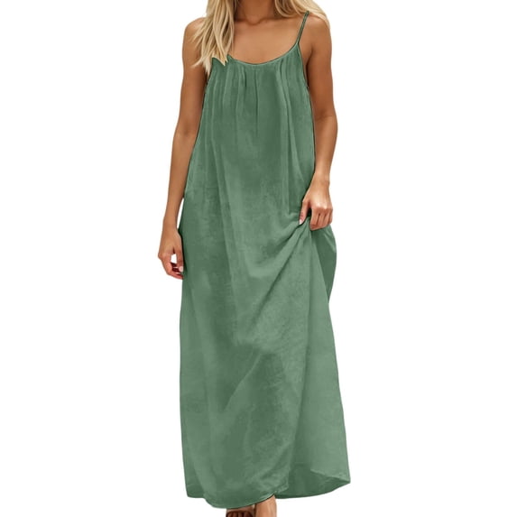 Wsysadlol Under $20 Summer Dresses for Women Casual Sleeveless Spaghetti Strap Maxi Dress Solid Color Loose Open Back House Robe Fashion Long Homewear Dress For Ladies