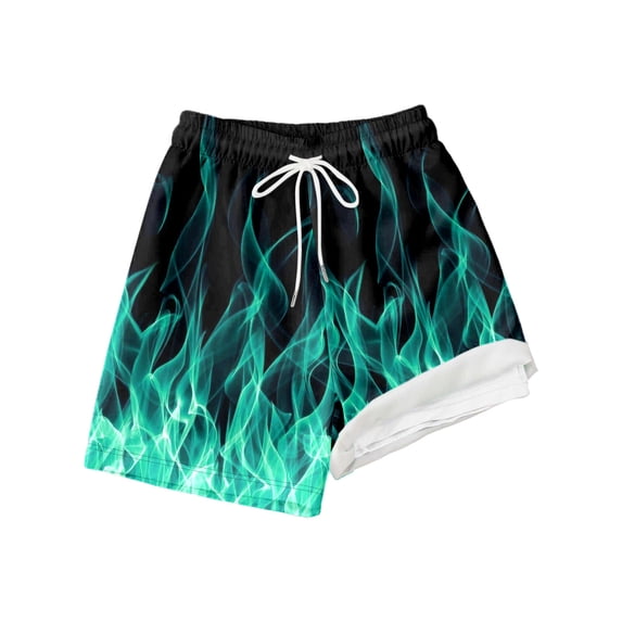 Wsysadlol Boys Printed Swim Trunks With Built-In Compression Liner High Waist Stretch Drawstring Swim Shorts Loose Comfortable Beach Water Pants Green