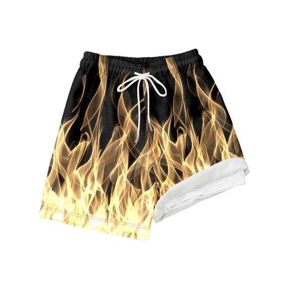 Wsysadlol Boys Printed Swim Trunks With Built-In Compression Liner High Waist Stretch Drawstring Swim Shorts Loose Comfortable Beach Water Pants Yellow