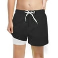 thumbnail image 1 of Wsysadlol Boys Solid Color Swim Trunks With Built-In Compression Liner High Waist Stretch Drawstring Swim Shorts For Beach And Water Sports Black, 1 of 3