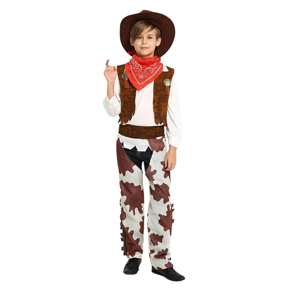 Wsysadlol Cowboy Clothes Set For Kids Fancy Dress Up Vest With Cowboy Hat Bandanas Outfit Kids Party Stage Performance Outfits