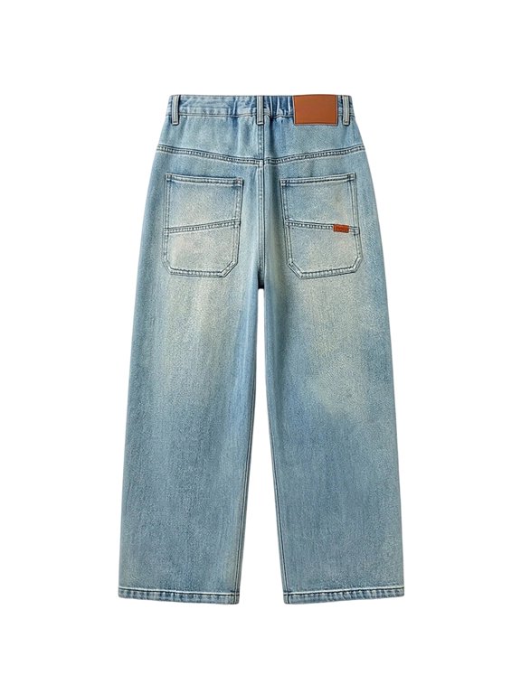Jeans for Boys 10-12 Comfy Elastic Waist Pull-On Wide Leg Denim Pants Loose fit Plain Jogger Streetwear Pants Back To School Clothes