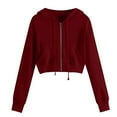thumbnail image 1 of Wsysadlol Tops for Women Casual Solid Color Hooded Cropped Sweatshirt Long Sleeve Drawstring Zip Pocket Pullover Top Fashion Cropped Hoodie For Spring And Autumn, 1 of 6