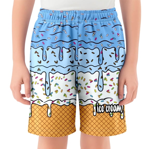 Wsysadlol Unisex Kids Ice Cream Print Baseball Shorts Summer Casual Elastic Waist Shorts With Pockets Comfortable Sport Bottoms For Boys Girls Daily Activities Blue