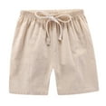thumbnail image 1 of Wsysadlol Unisex Kids Linen Blend Casual Shorts Elastic Waist Summer Pants Breathable Play Bottoms For Boys And Girls Beige, 1 of 3