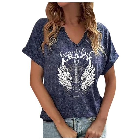 Wsysadlol Women's Rock Band T Shirt Vintage Musical V-Neck Tees Country Music Short Sleeve Graphic Casual Fashion Tops