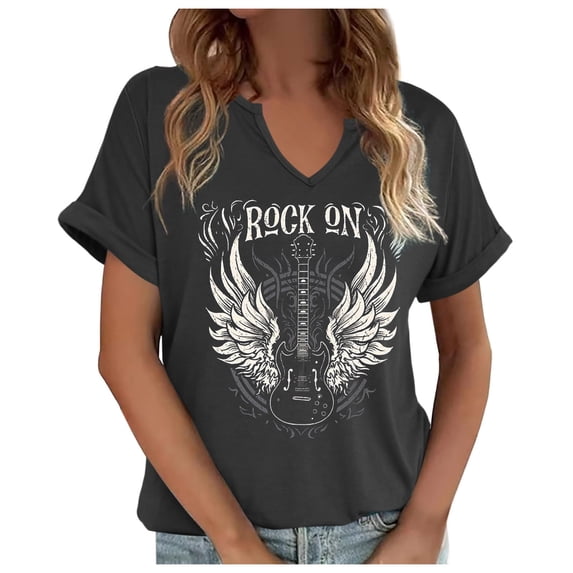 Wsysadlol Women's Rock Band T Shirt Vintage Musical V-Neck Tees Country Music Short Sleeve Graphic Casual Fashion Tops