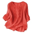 thumbnail image 1 of Wsysadlol Womens Blouses 2026 Women Vintage Cotton Linen T‑Shirt Solid Round Neck Floral Embroidery 3/4 Sleeve Top Lightweight Breathable Literary Blouse Summer, 1 of 4