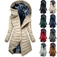 thumbnail image 1 of Wsyxszg Women's Long Hooded Puffer Coat Asymmetrical Zip Up Quilted Winter Jacket with Fleece Lining Warm Outdoor Outerwear, 1 of 9