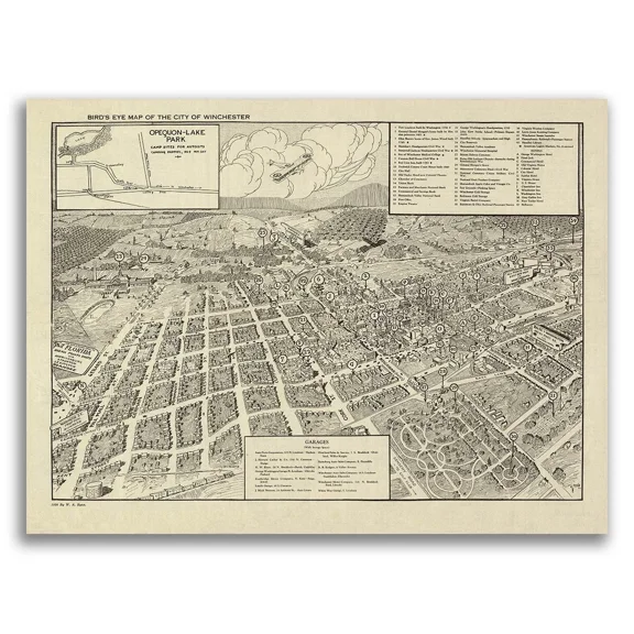 Wter Virginia 1926 Historic Panoramic Town Map Home Decor Office Wall Art