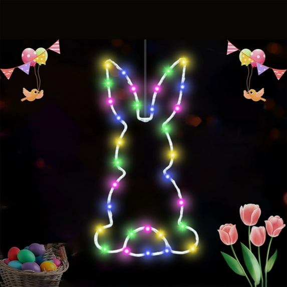 Wtgtog Easter Decoration Easter Tinted Window Lights Bunny Easter Eggs Indoor Decorations Easter Tinted Window Lights Decorative Suction Cups Battery Operated Multicolor