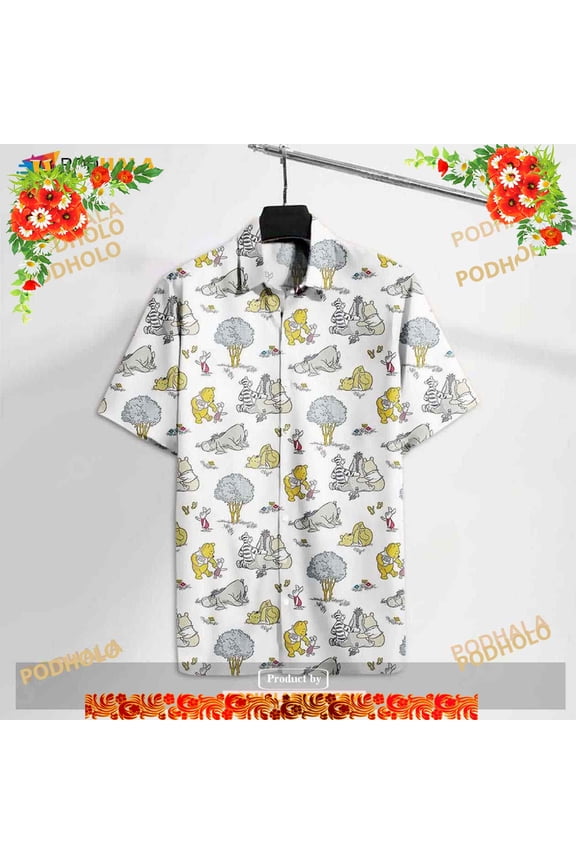 Wtp Comic Pooh Bear and Friends Eeyore Piglet Tigger Funny Hawaiian Shirt