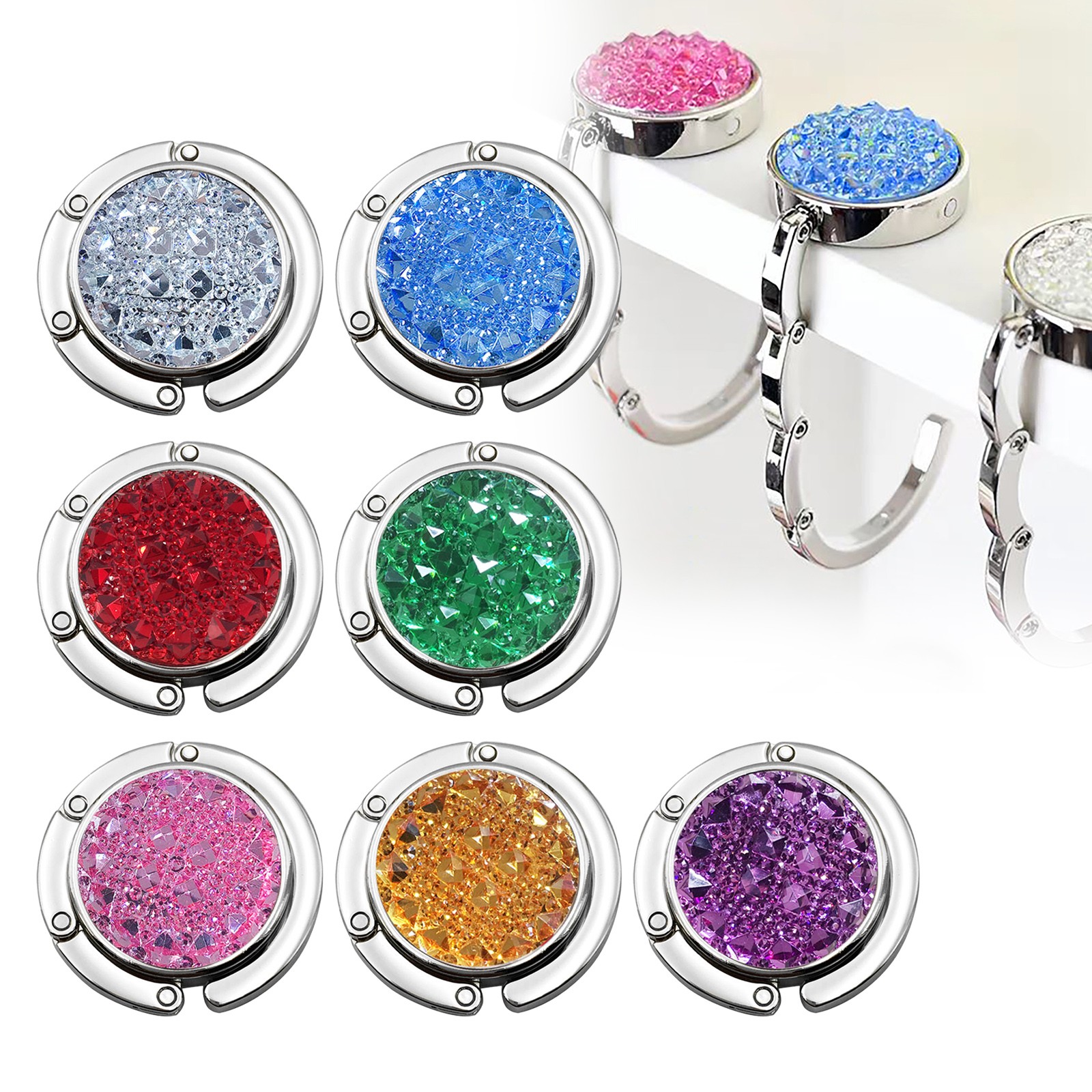 Wtsjunt Adhesive Hooks 2024 Upgrade Foldable Purse Hooks for Table