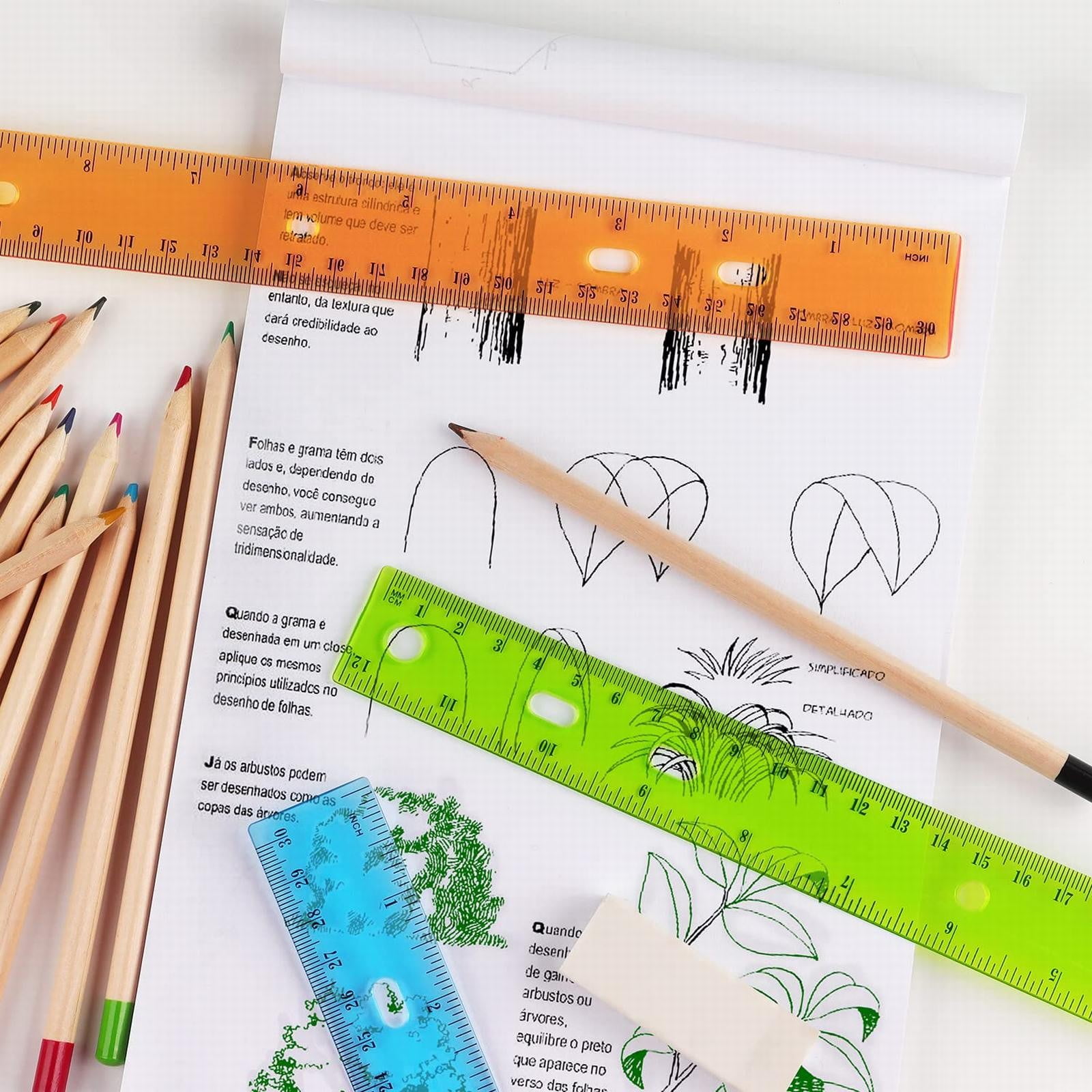 Wtsjunt Ruler Color Transparent Ruler Plastic Rulers 12 Inch Metric Rulers with Inches and