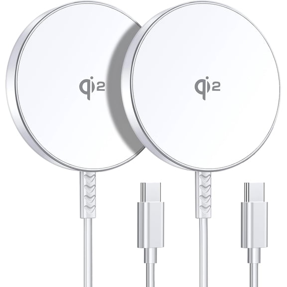 2 Pack Magnetic Wireless Charger 15W Fast Charging Pad Qi2 Certified Mag-Safe Compatible for iPhone 17/16/15/14/13/12 Series AirPods 3/Pro/Pro 2 Strong Magnet Safe Charging with 5ft USB-C Cable