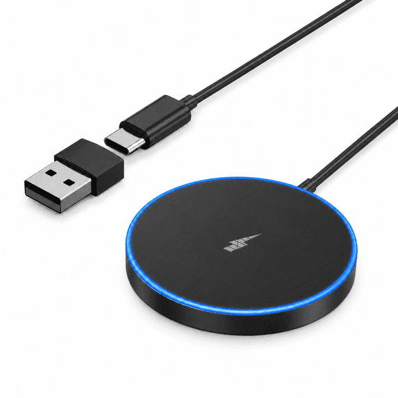 WTUHU 15W Magnetic Wireless Charger Pad, Compatible with iPhone 17/16/15/14/13/12 Series and AirPods Pro 3/2, USB-A/USB-C Dual Input, 4 ft Cable,Black