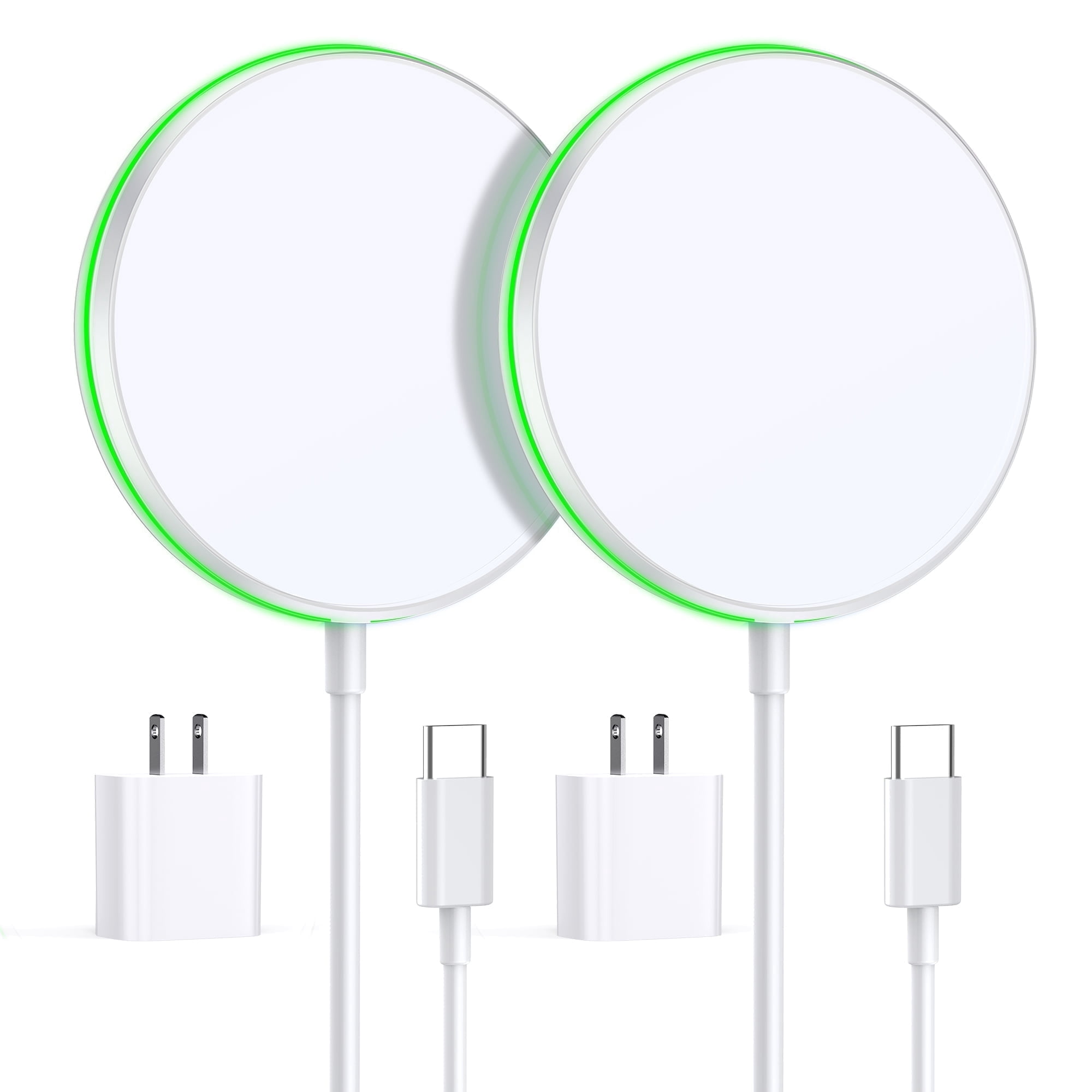 2 Pack 15W Magnetic Wireless Charger Mag-Safe Compatible with iPhone 17-12 Series & AirPods, 20W Adapter 5ft Cable Wireless Charging Pad